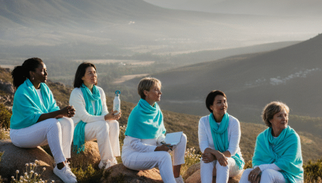Diverse executive women leaders reflecting outdoors during a Recalibrate wellness retreat in South Africa.